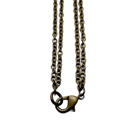 Floral Medallion Red Orange Patina Pendant Double Chain Antique Bronze - Picture 6 of 10